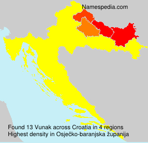 Surname Vunak in Croatia Surname Vunak in Croatia