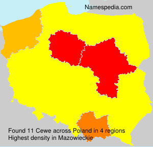 Surname Cewe in Poland Surname Cewe in Poland