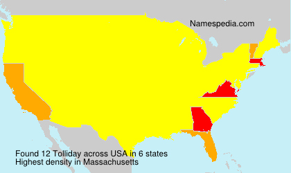 Surname Tolliday in USA Surname Tolliday in USA