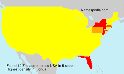 Surname Zubiaurre in USA